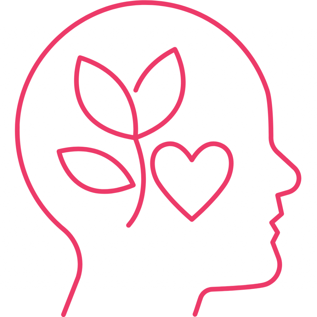 A silhouette of a person's head with a heart and leaves incorporated into the design. In a blog for Engaging Distracted Students 