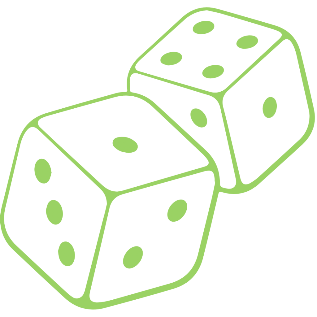 Two green dice with a white background.