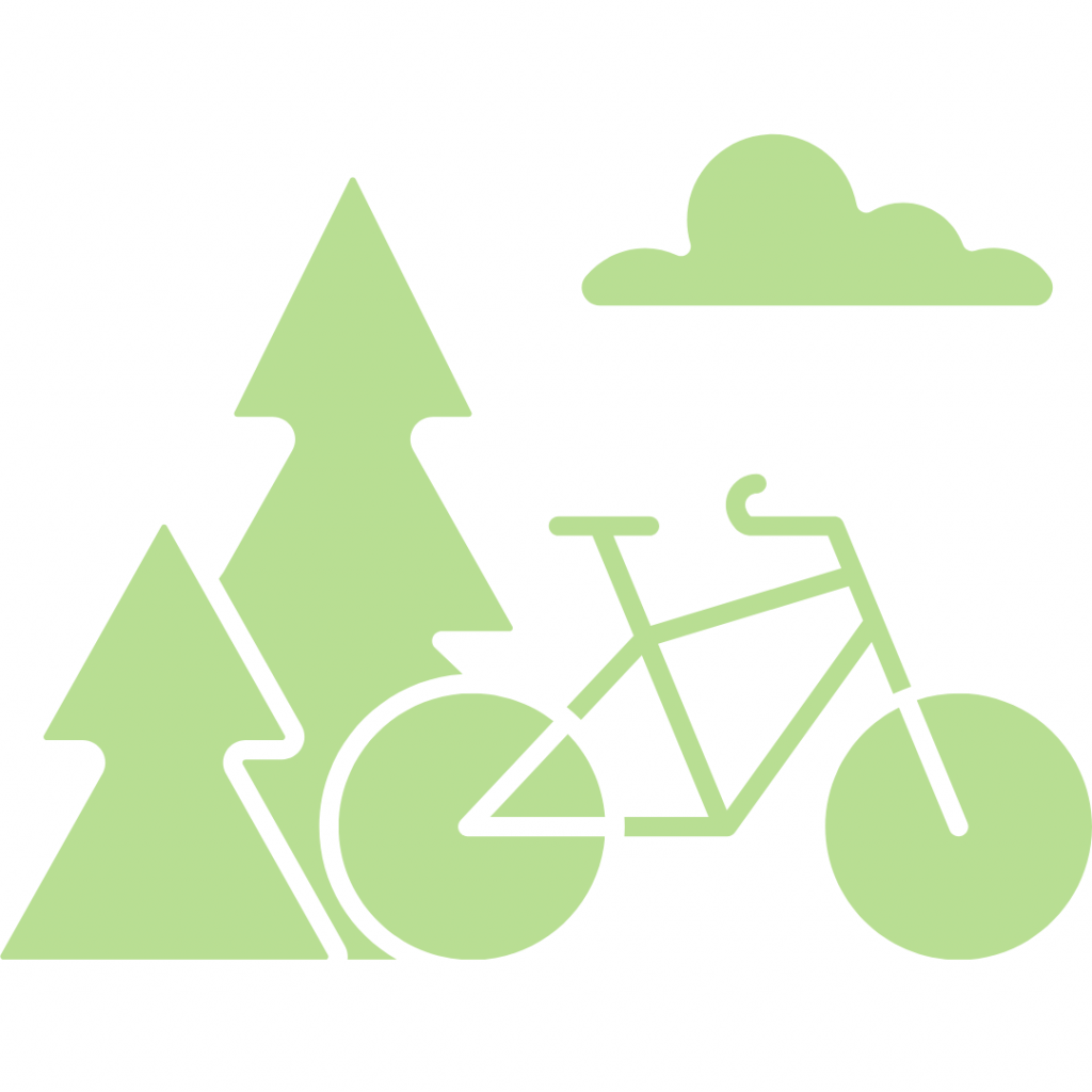 A simple image of a bicycle leaning against some trees.
