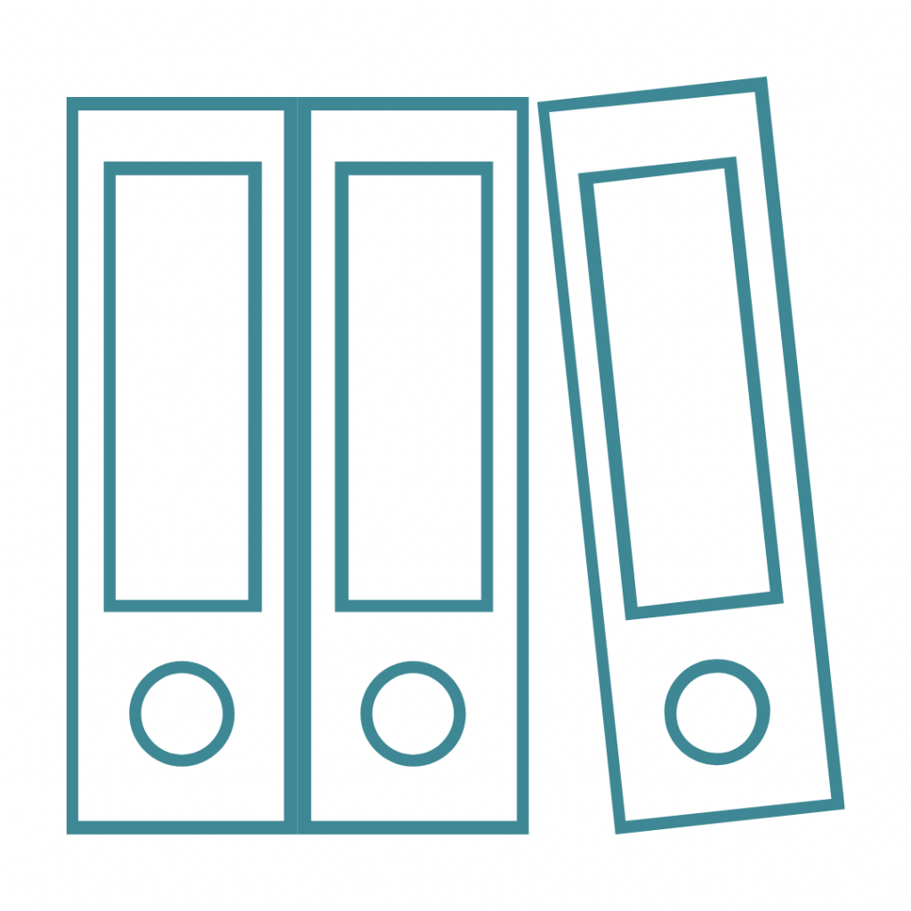 The image shows two file folders. One is standing upright, while the other is leaning against it. Both have rings for holding papers. This suggests organization and storage of documents.
