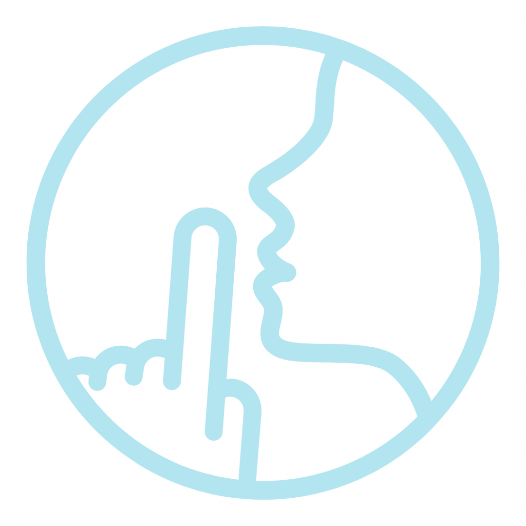 A shushing gesture. It's an icon that represents a person with their finger placed over their lips, indicating a request for silence or secrecy.