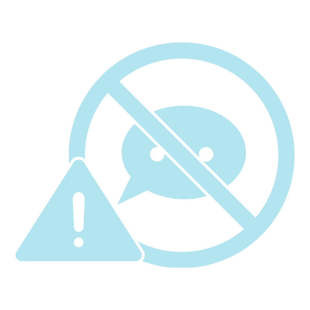A no-talking or silence symbol. It's a combination of a circle with a diagonal line through a speech bubble and an exclamation point. This icon is commonly used to indicate a quiet zone or a request for silence.