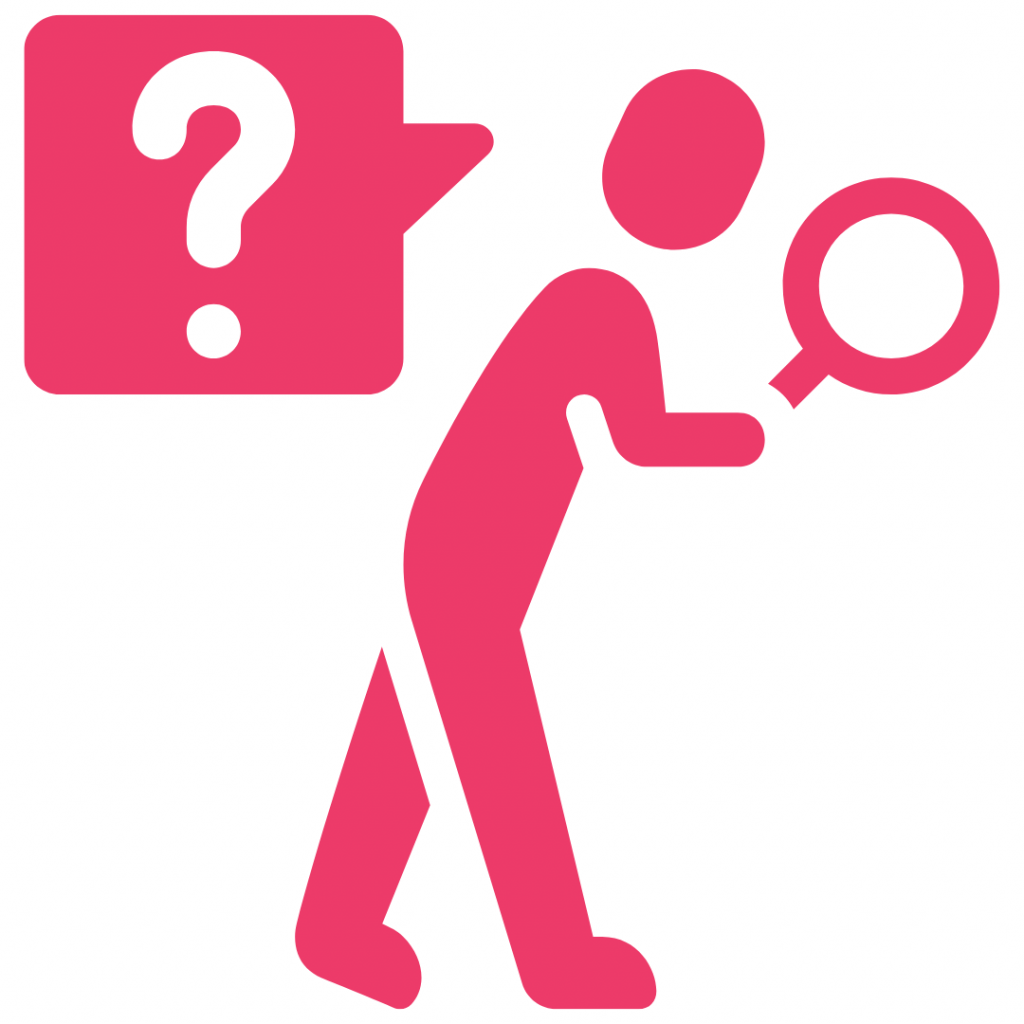 A person searching for answers. The image shows a person with a question mark above their head, holding a magnifying glass. It symbolizes the act of seeking information, solving a problem, or investigating a mystery.