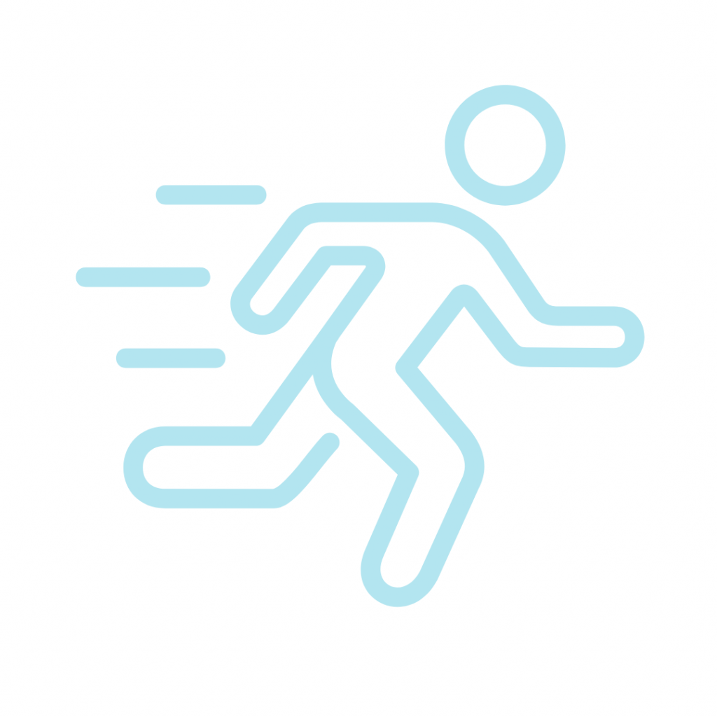 A person running. This icon is often used to represent speed, movement, or action. The lines behind the figure suggest rapid motion.