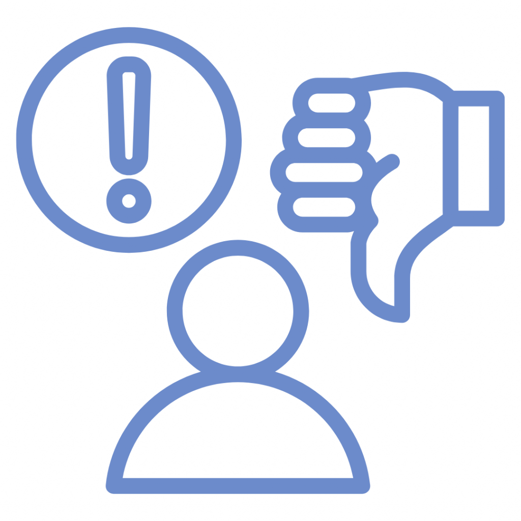 Negative feedback or criticism. The image shows a person with an exclamation mark above their head and a thumbs-down icon nearby. This combination suggests that the person is receiving negative feedback, disapproval, or criticism.