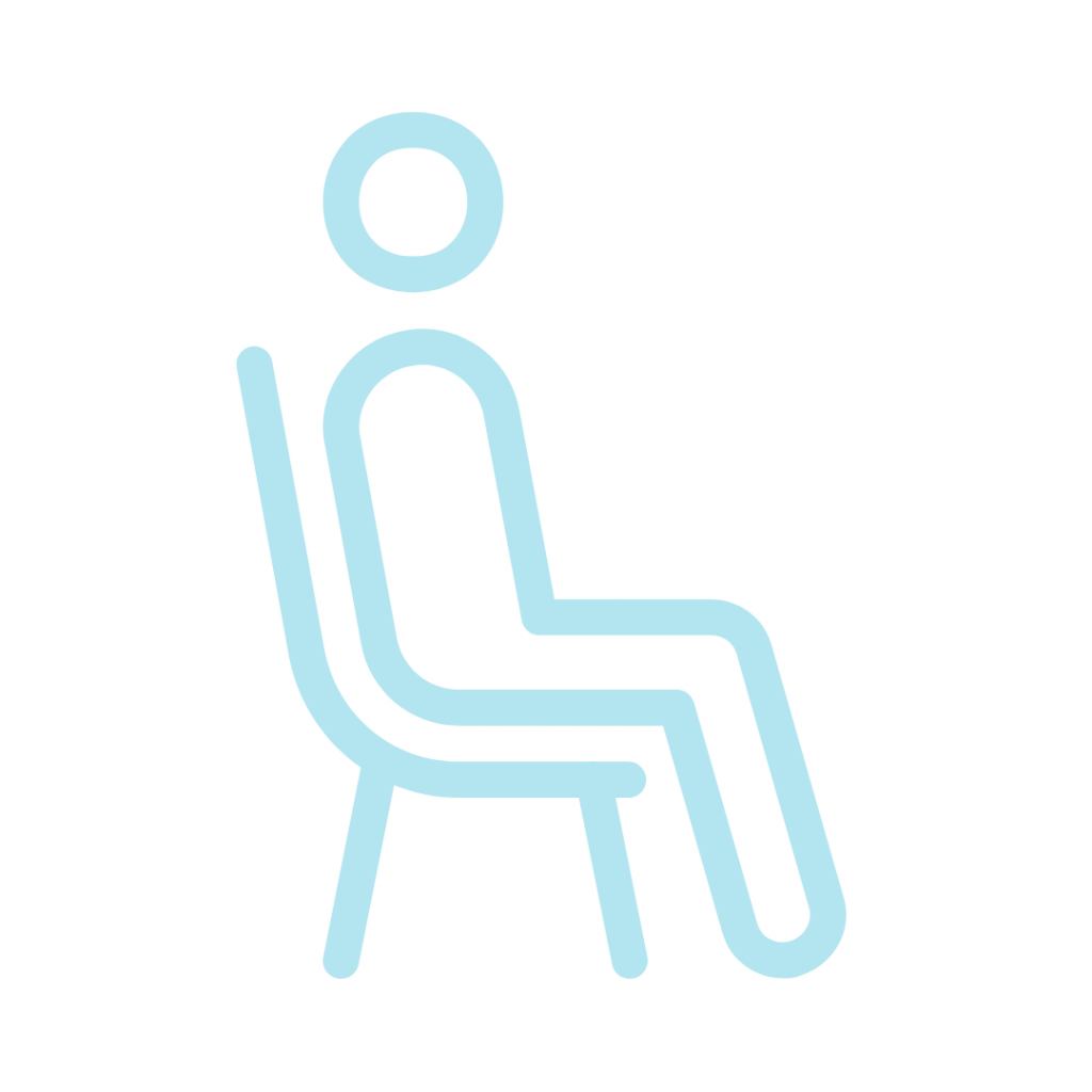 A person sitting on a chair. It's a simple icon often used to represent waiting, seating, or a general human figure.