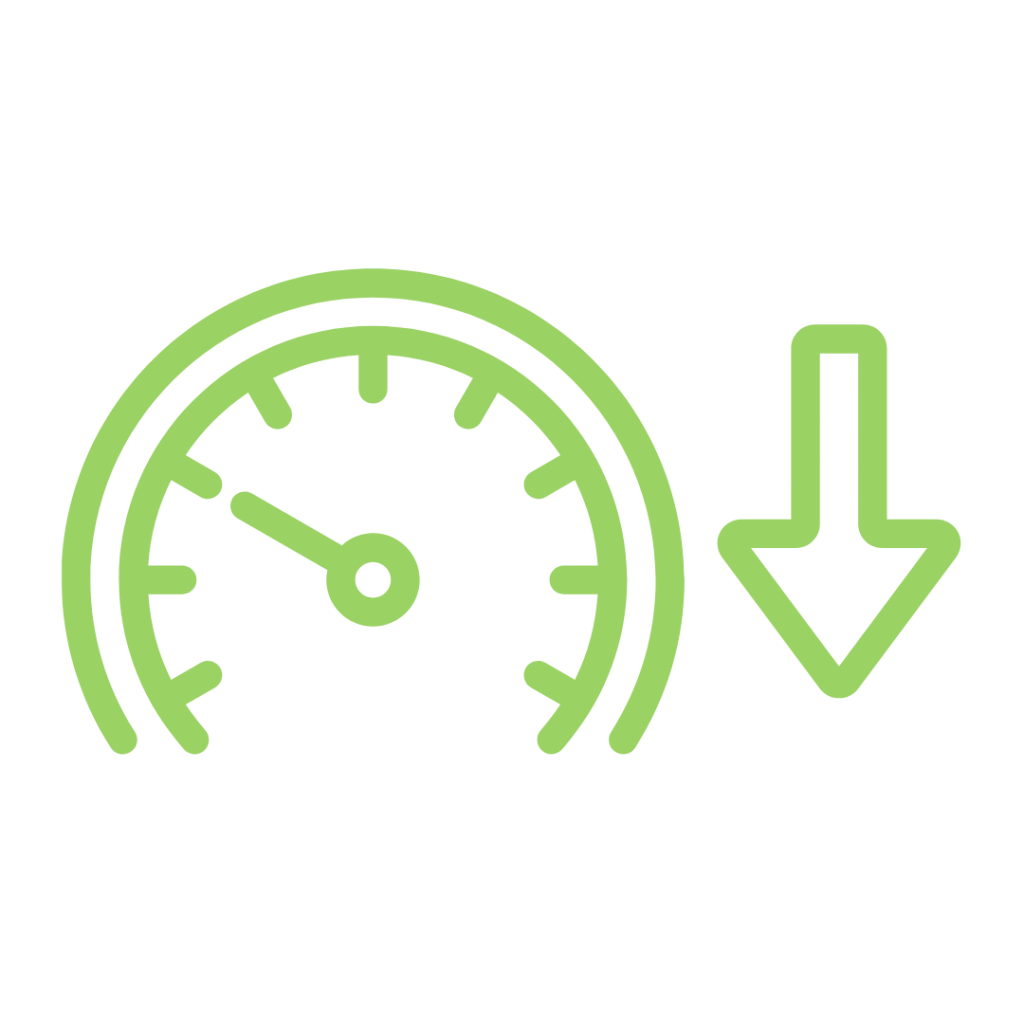 A line drawing of a gauge with a needle pointing to the left and a downward arrow next to it.