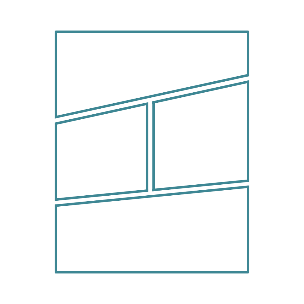 A rectangle divided into five smaller rectangles, arranged in a grid-like pattern.