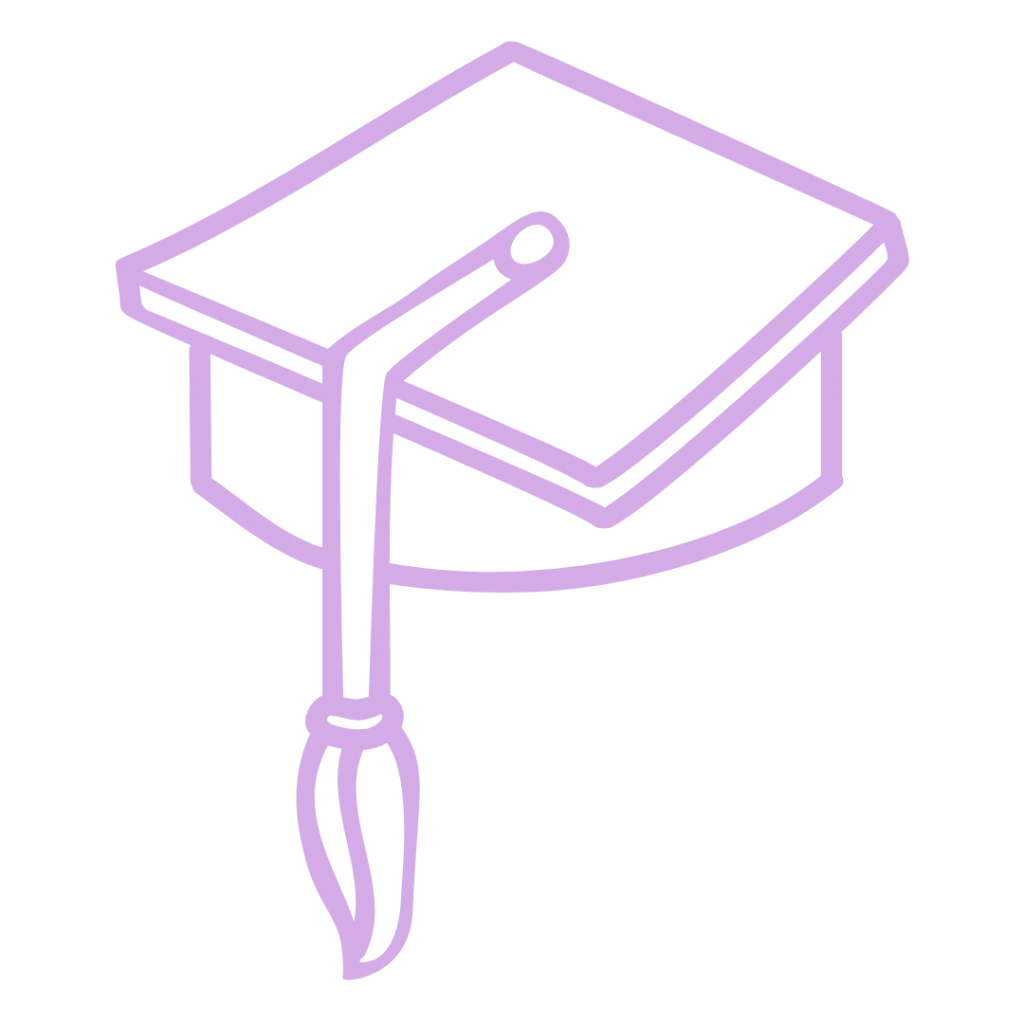 A line drawing of a graduation cap with a tassel.