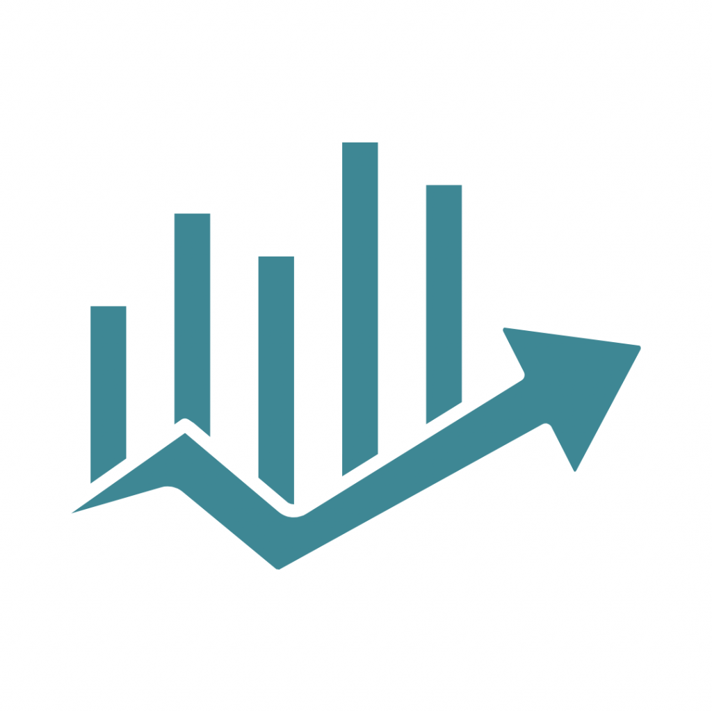 Bar graph showing an upward trend with an arrow pointing up