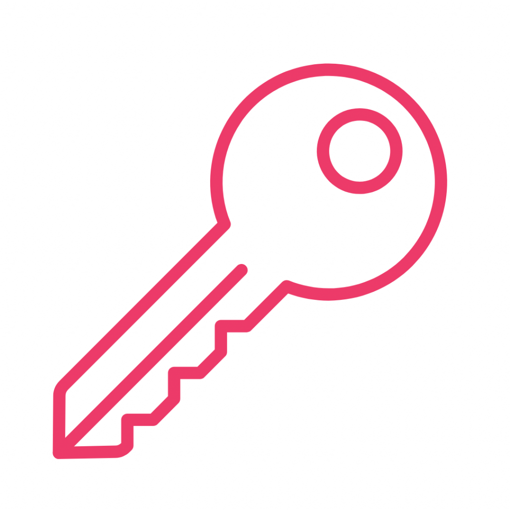 Pink line drawing of a key with a round head