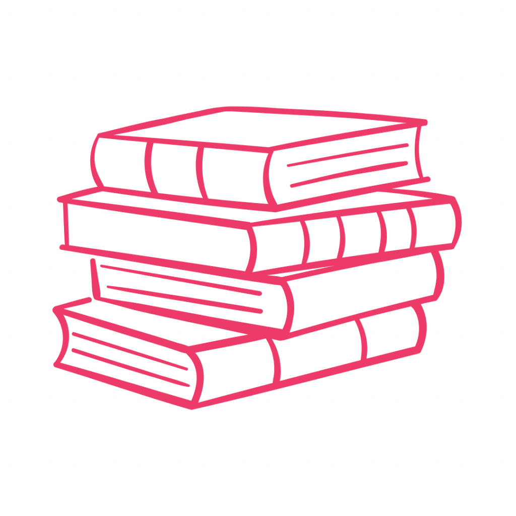 Line drawing of a stack of five books