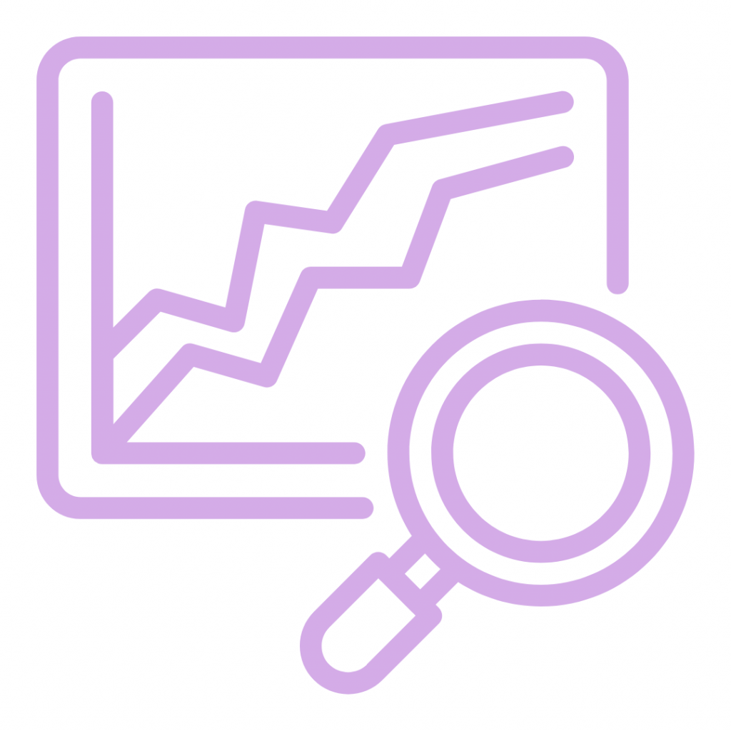 Line graph with a magnifying glass pointing to a section
