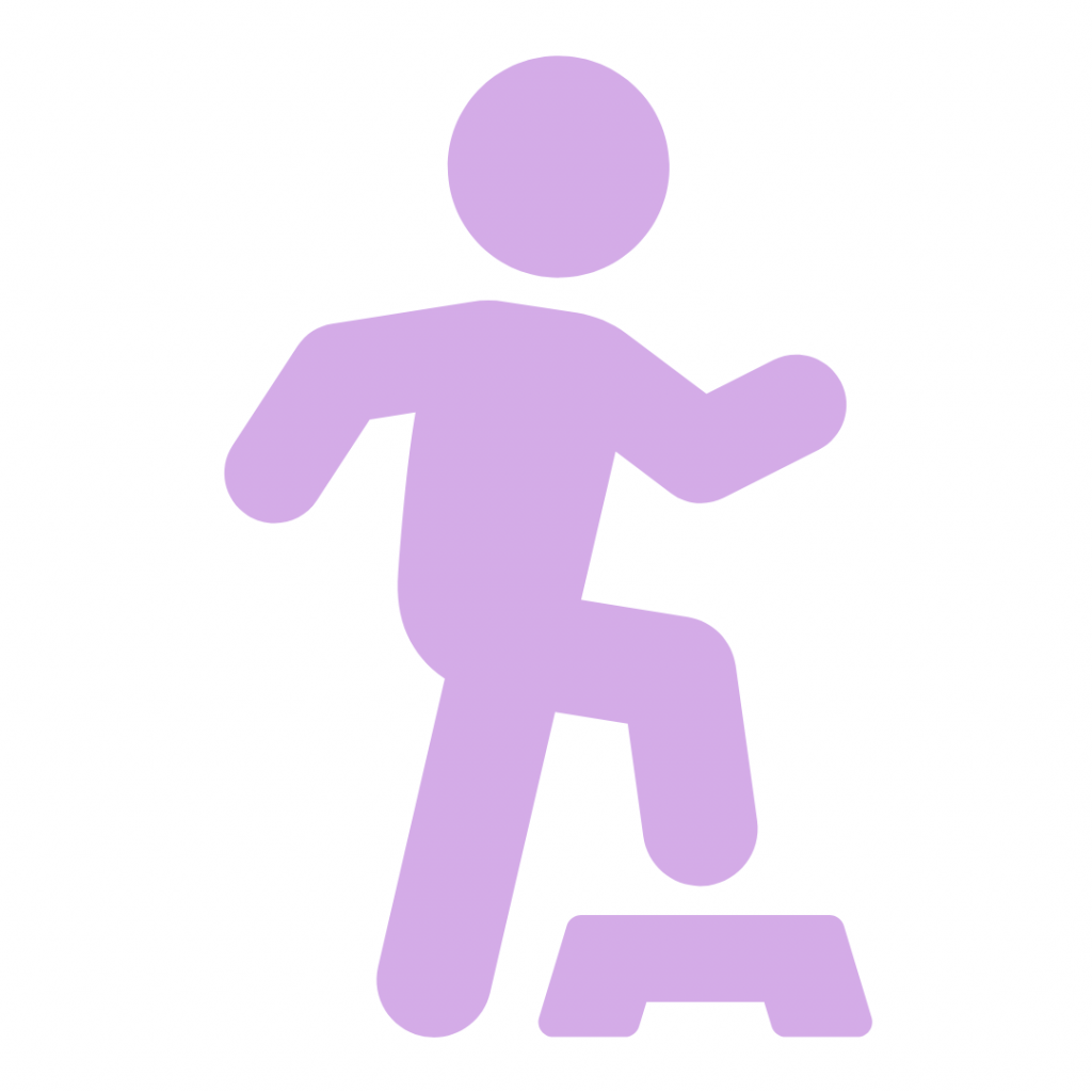 Person stepping up onto an aerobic step