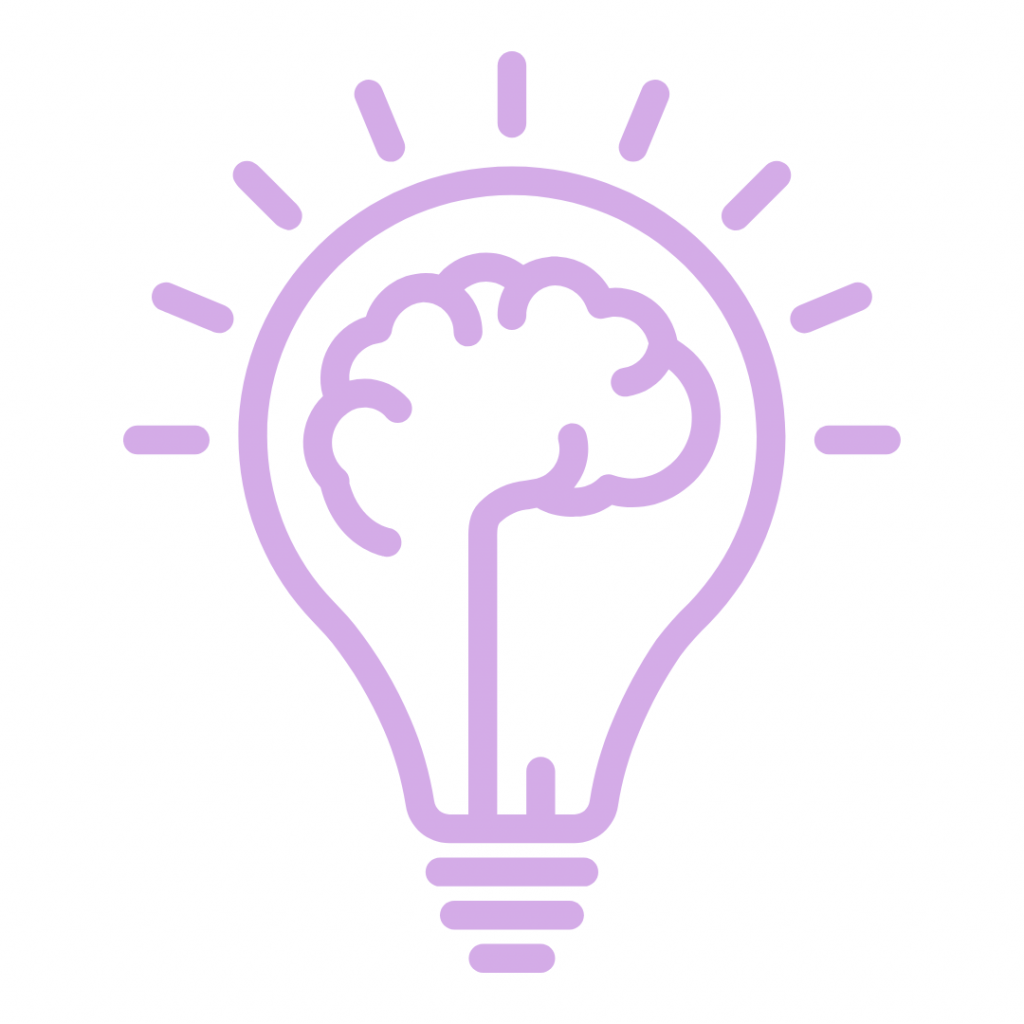 Lightbulb with a brain inside, symbolizing a new idea