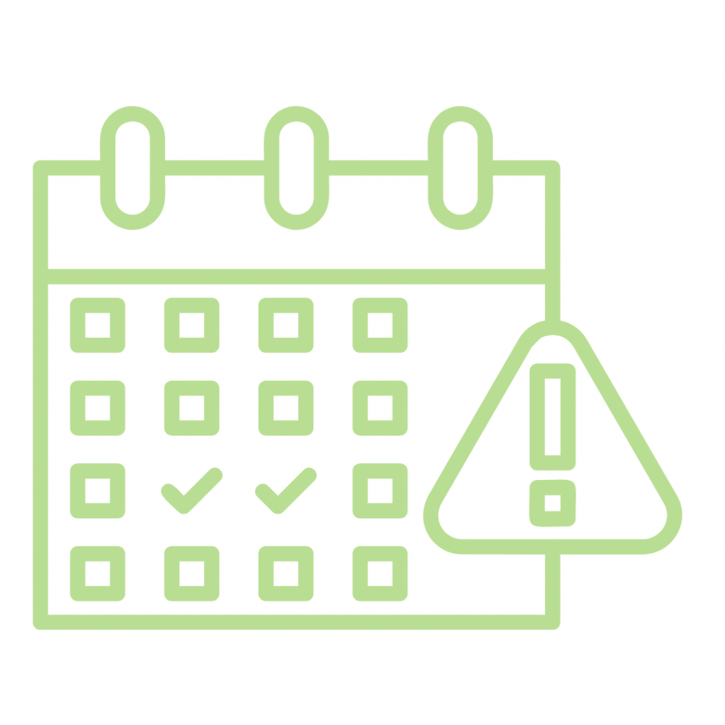 Calendar icon with a warning sign indicating an upcoming deadline or important event