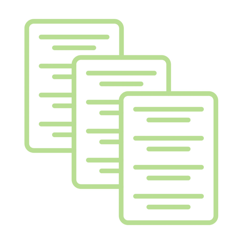Three overlapping sheets of paper with lines