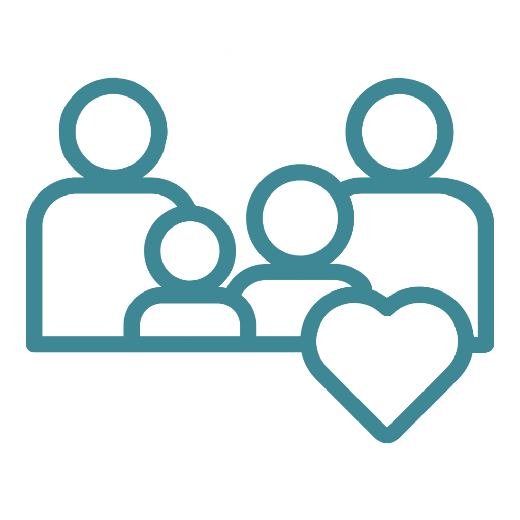A family of four with a heart symbol, representing love and togetherness