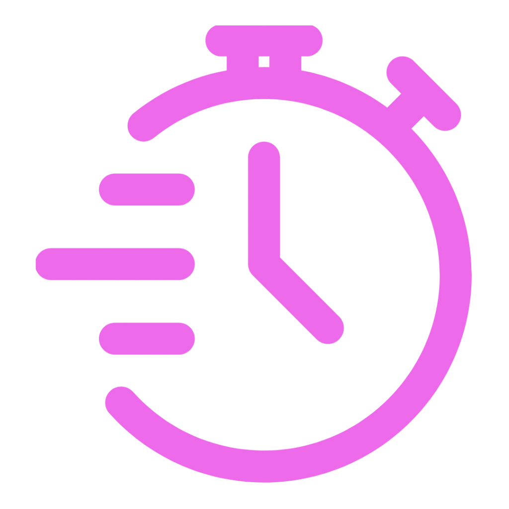 A stopwatch icon with motion lines to indicate speed or urgency
