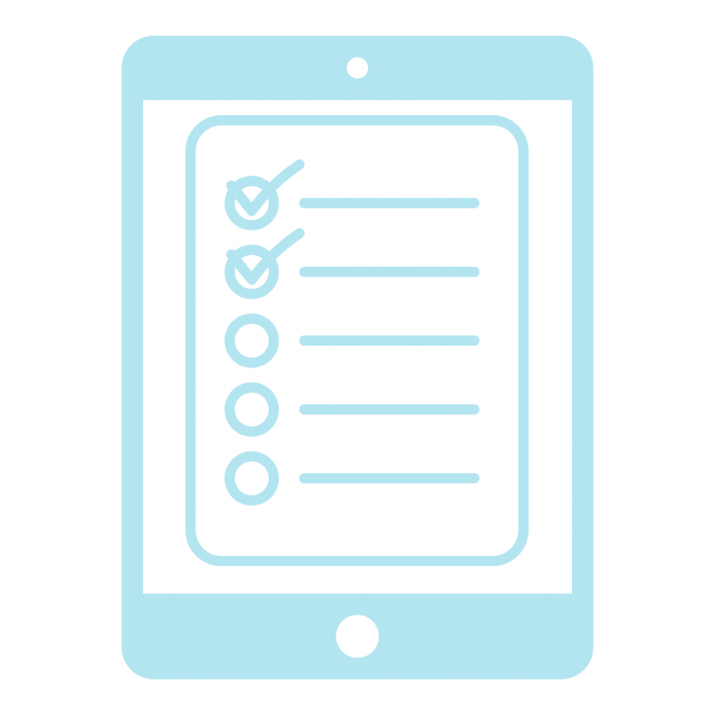 Tablet screen displaying a checklist with some items checked off