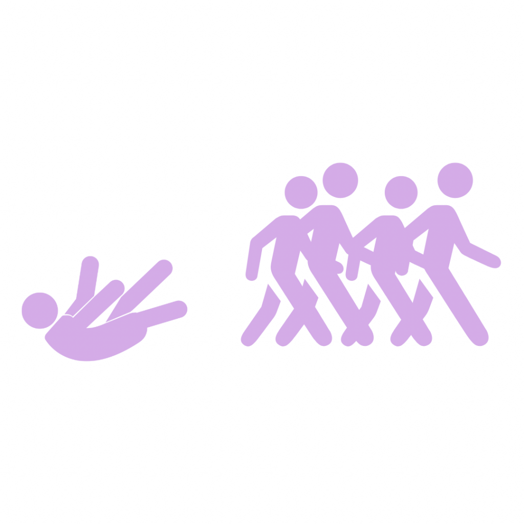 A stick figure falling down while others walk forward