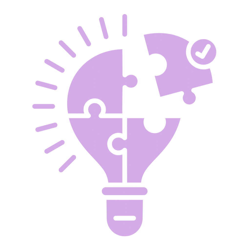 Lightbulb shape made of puzzle pieces, one with a checkmark