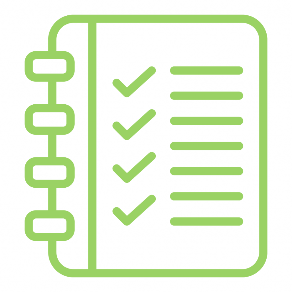 Notebook with completed tasks and a list of remaining tasks
