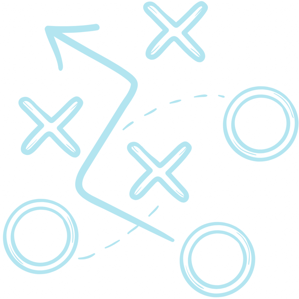 A line drawing of a tactical diagram with Xs and Os, arrows, and circles.
