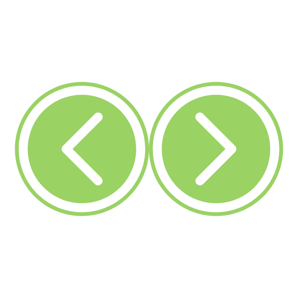 Two green circular buttons with white outlines. The left button has a white left-pointing arrow, and the right button has a white right-pointing arrow.
