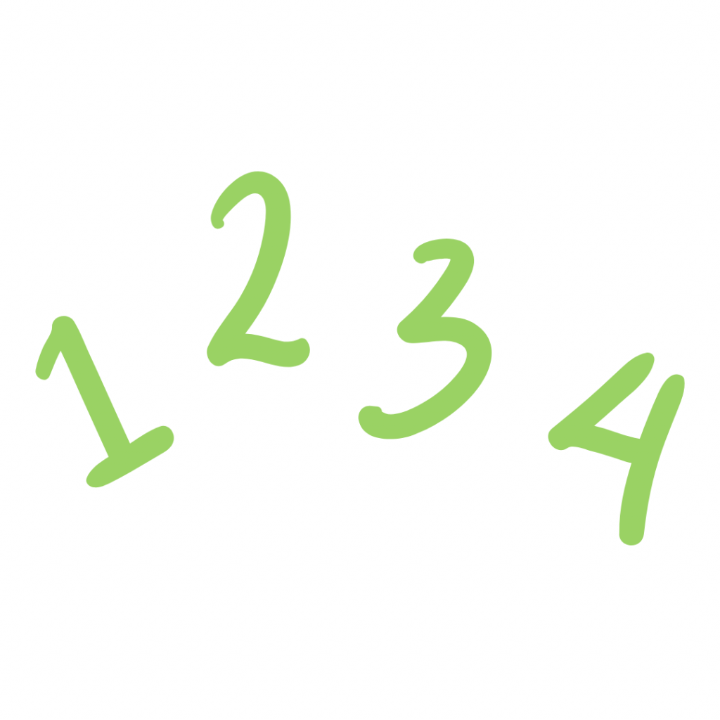 A green line drawing of the numbers 1, 2, 3, and 4 written in a casual, handwritten style.
