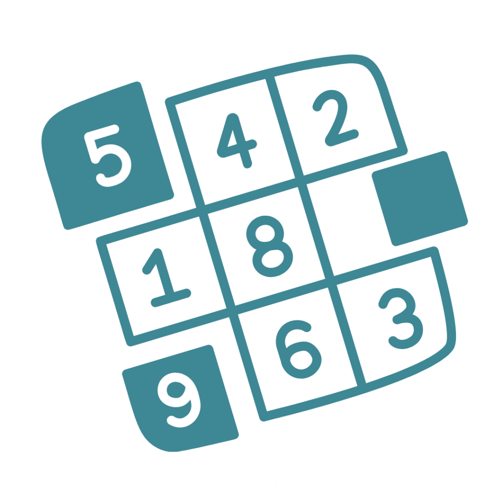 A blue line drawing of a Sudoku puzzle with some numbers already filled in.