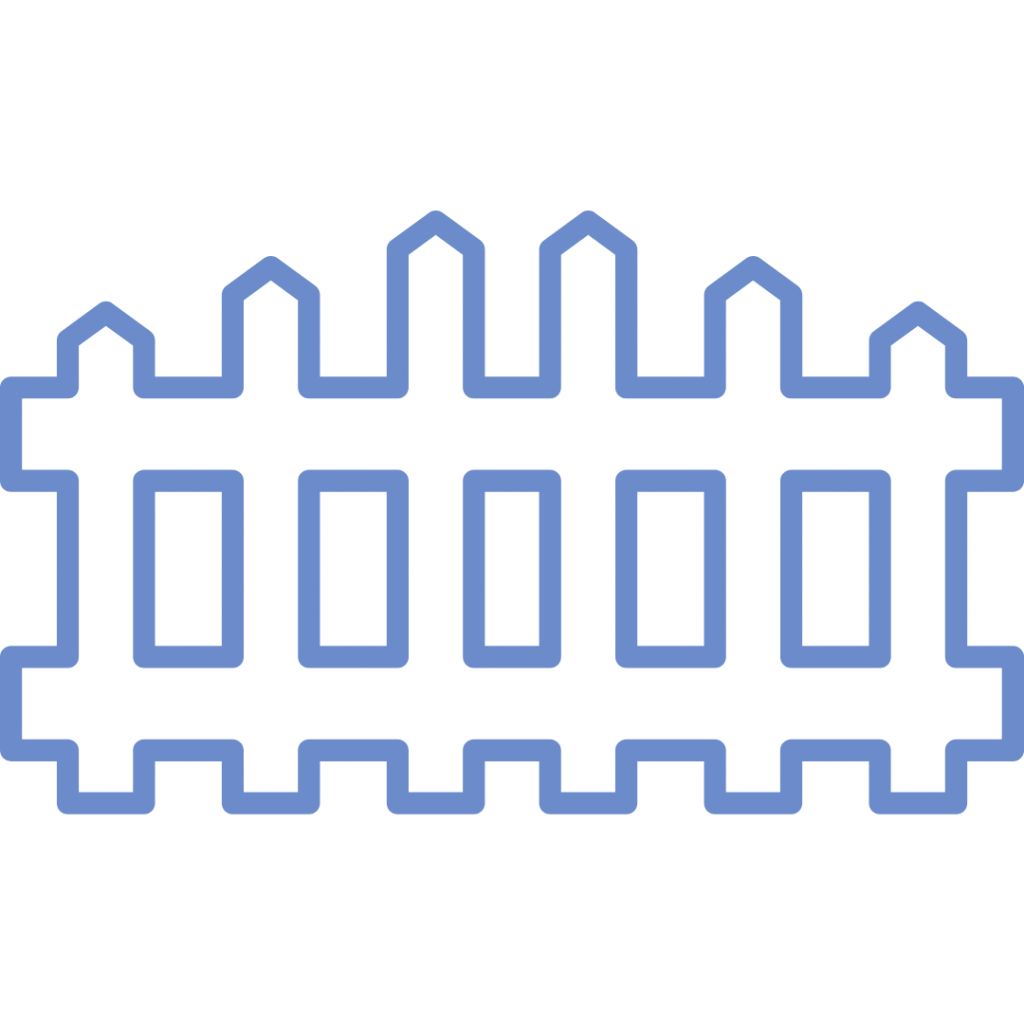 A blue line drawing of a picket fence.