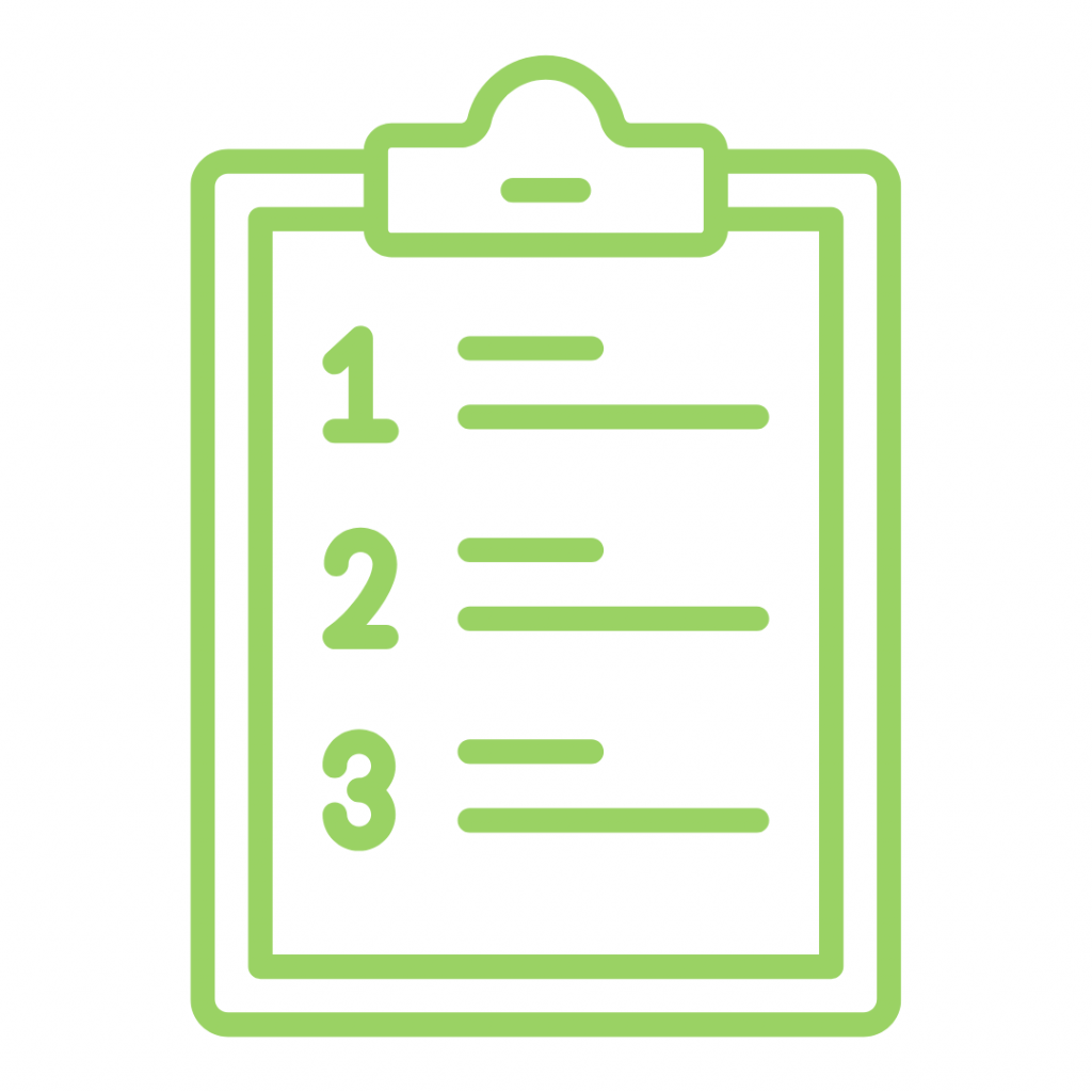 Icon of a clipboard with numbered points, representing a checklist or to-do list.