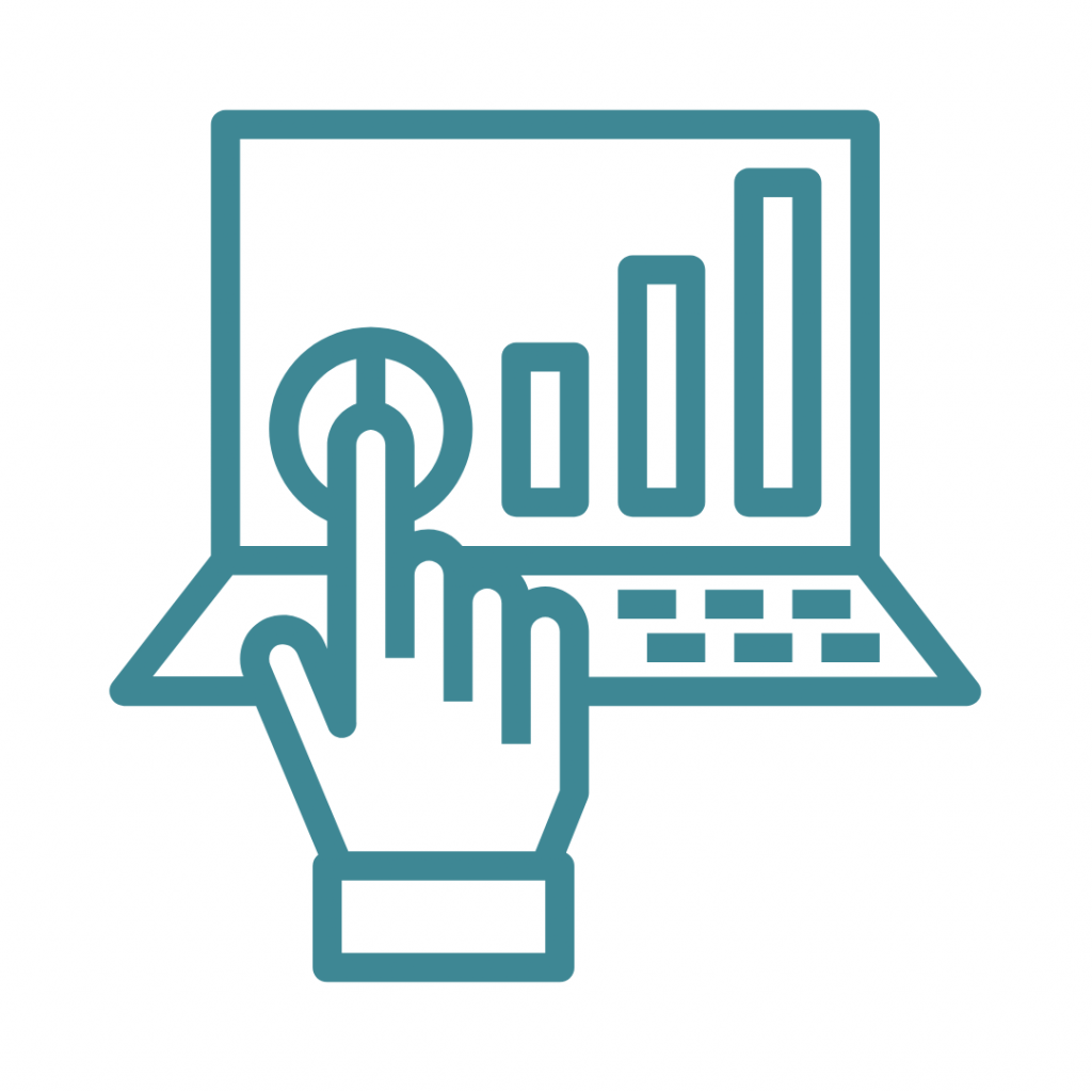 Teal hand interacting with a chart on a laptop screen.
