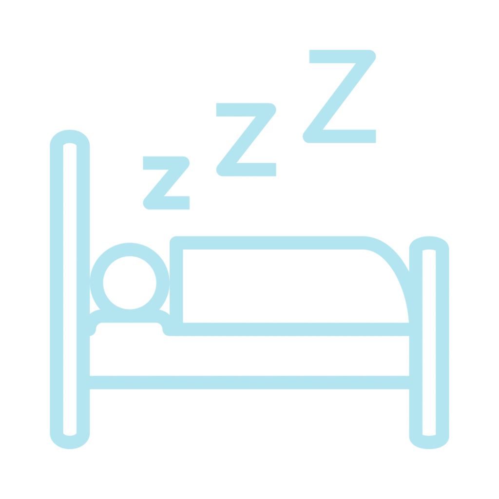 A light blue outline icon depicts a simplified person sleeping in a bed, with three "Z"s floating above them, indicating sleep.