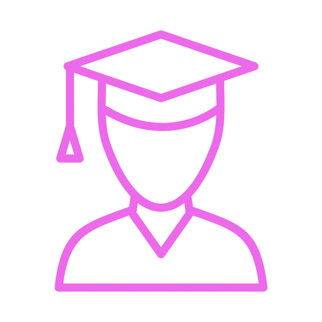 A bright pink outline icon of a glowing lightbulb with a key inside, and a gear to its left, symbolizing an innovative solution or idea.
