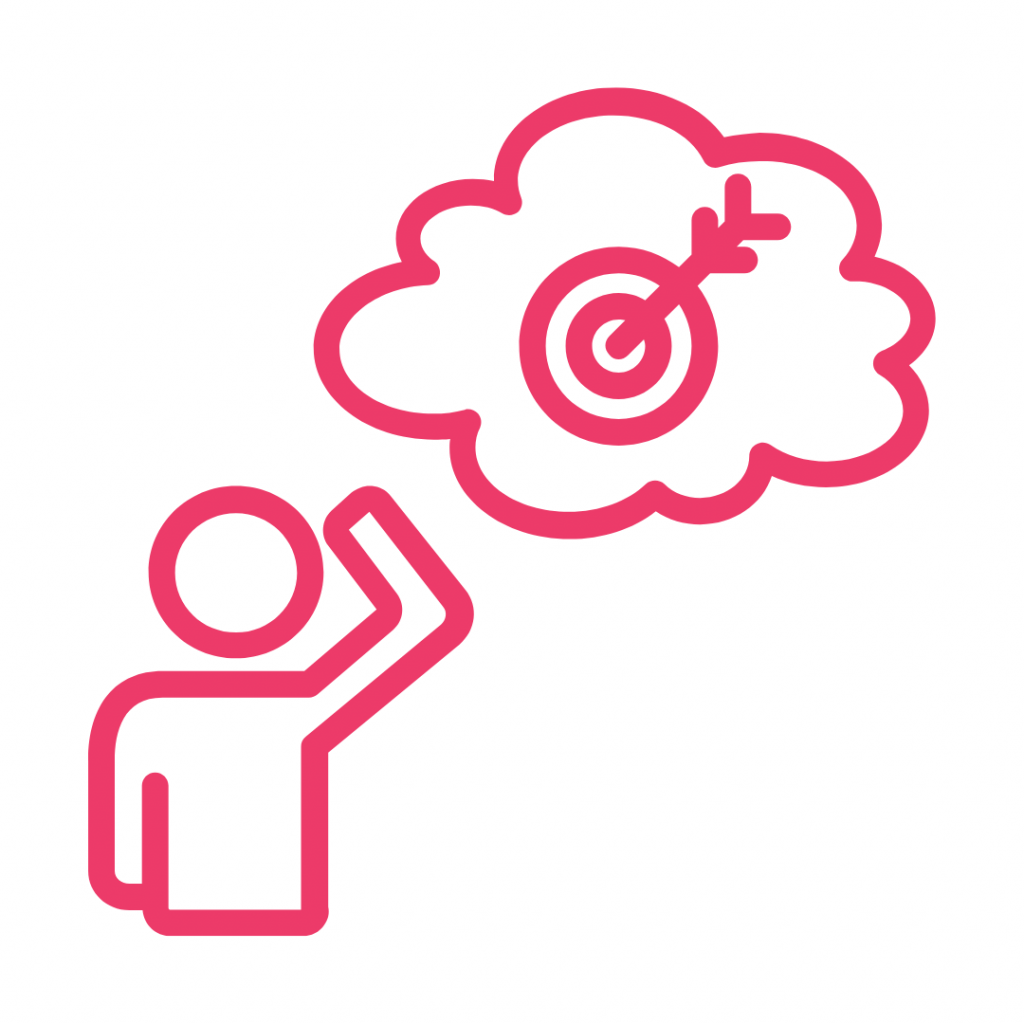 Pink graphic representing aiming for a goal or aspiration.