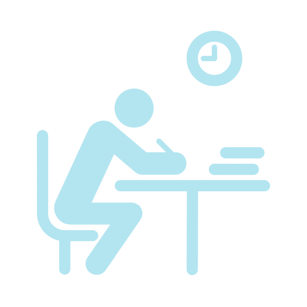 Light blue graphic representing studying, working on a deadline, or taking a timed test.