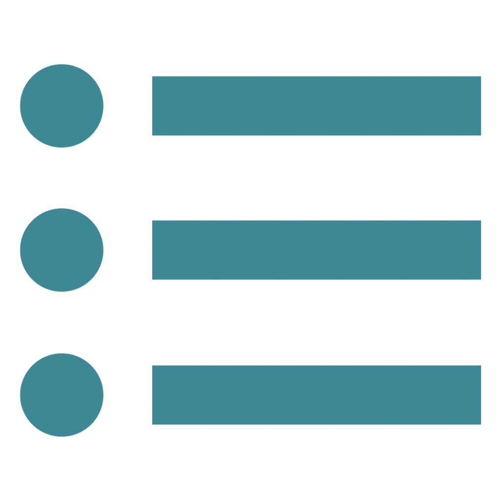 A teal graphic shows three horizontal lines, each preceded by a solid teal circle, resembling a bulleted list.
