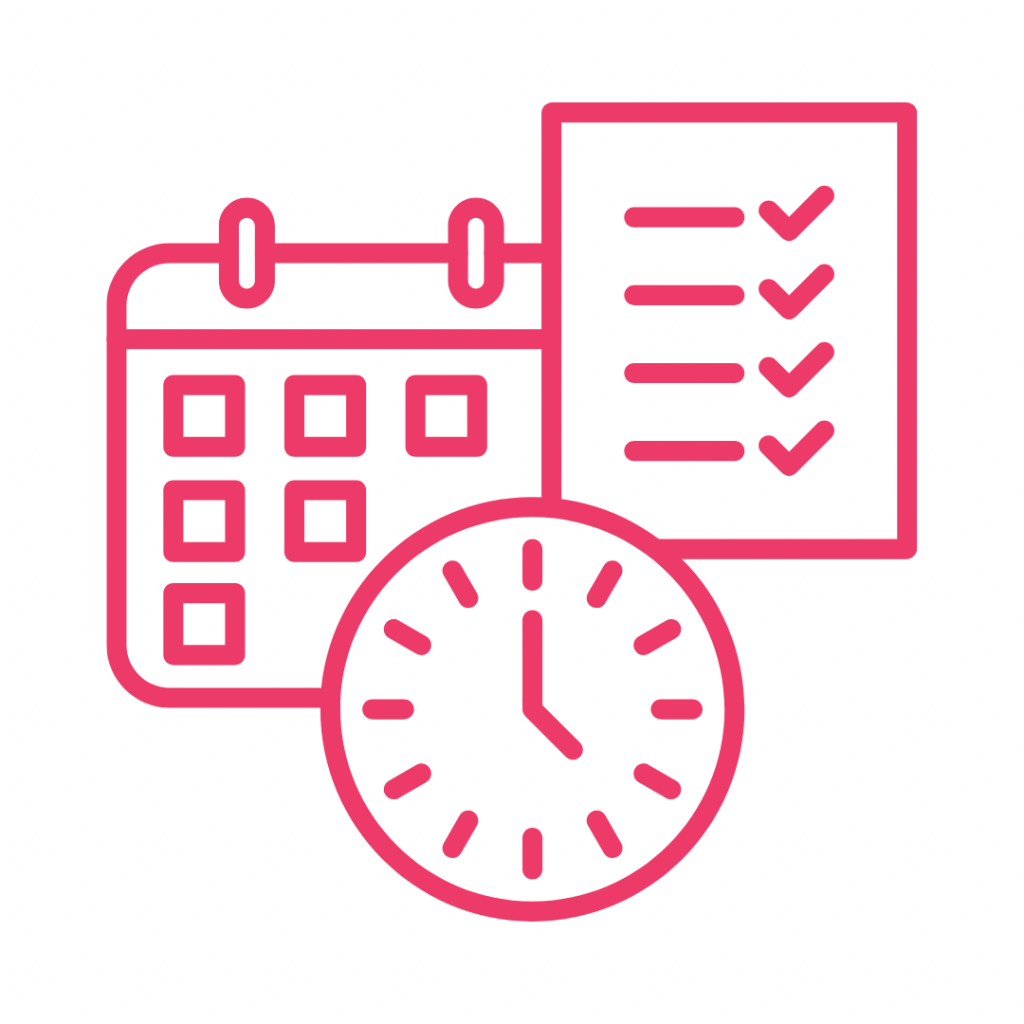 A pink outline icon of four boxes arranged in a grid, with check marks in two boxes and an X in one box, symbolizing task prioritization, decision-making, or evaluation.