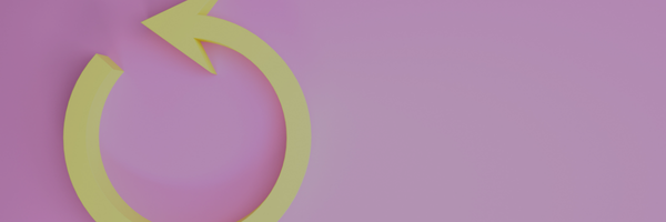 A wide horizontal banner with a light purple background featuring a 3D yellow counterclockwise circular reset arrow on the left side, with open space on the right.
